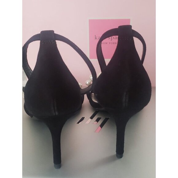 Kate Spade New York Women’s Black Size 6.5 Avaline Sandals Suede Pearl Pumps - Picture 4 of 5